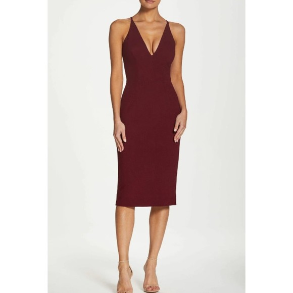 NWOT Dress The Population Lyla Sleek Form-Fitting Sheath Midi Dress in Plum XS - Picture 1 of 9